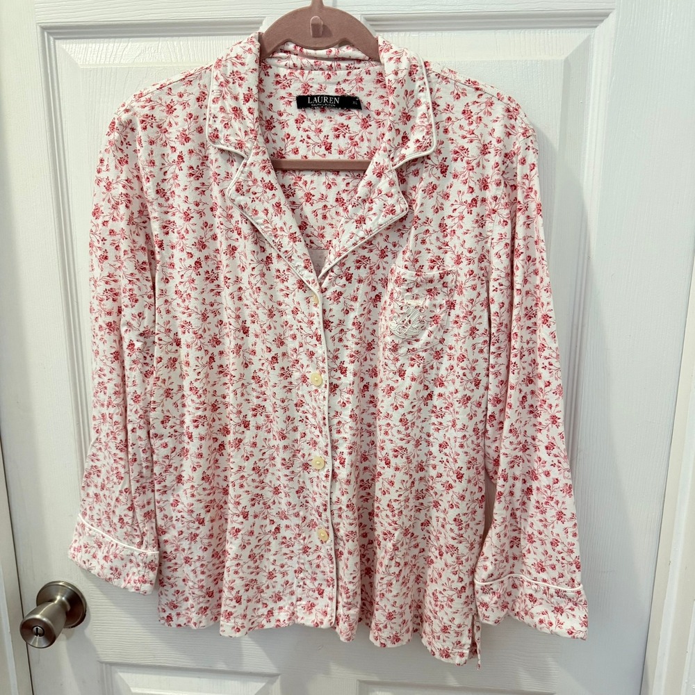 Lauren Ralph Lauren LRL Womens XL Pajama PJ Top Shirt Ditsy Floral 100% Cotton